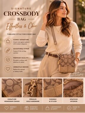 Coach Signature C Canvas Crossbody Swing Pack | Khaki/Gold | Vintage Y2K
